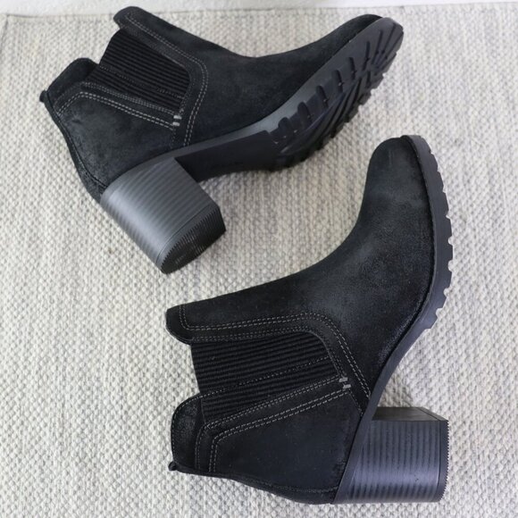 Clarks Leda Up Black Suede Ankle Boots Women’s Size 10 Chunky Block Heel - Picture 13 of 15